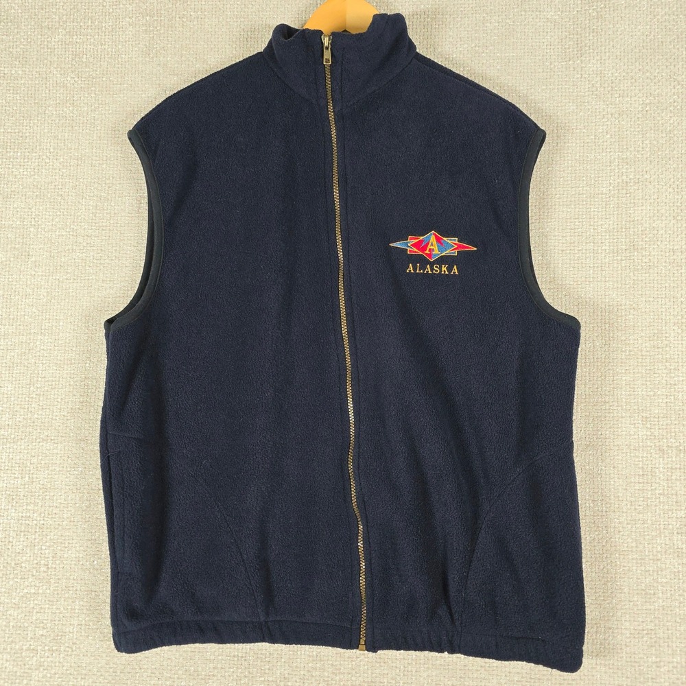 Polar Graphics Alaska Fleece Vest Mens XL Navy Blue Full Zip Made in USA Vintage